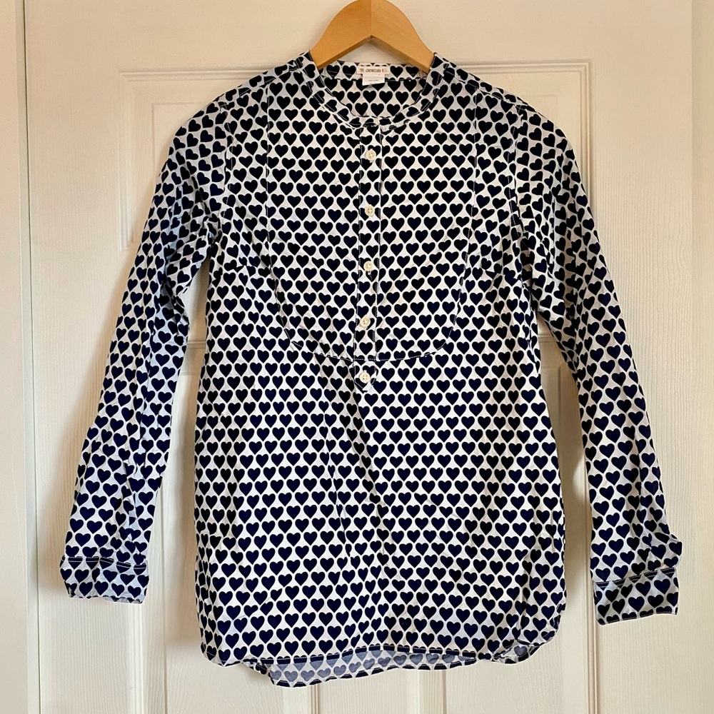 Crewcuts White Blouse with Navy Heart Pattern 100% cotton Girls 14